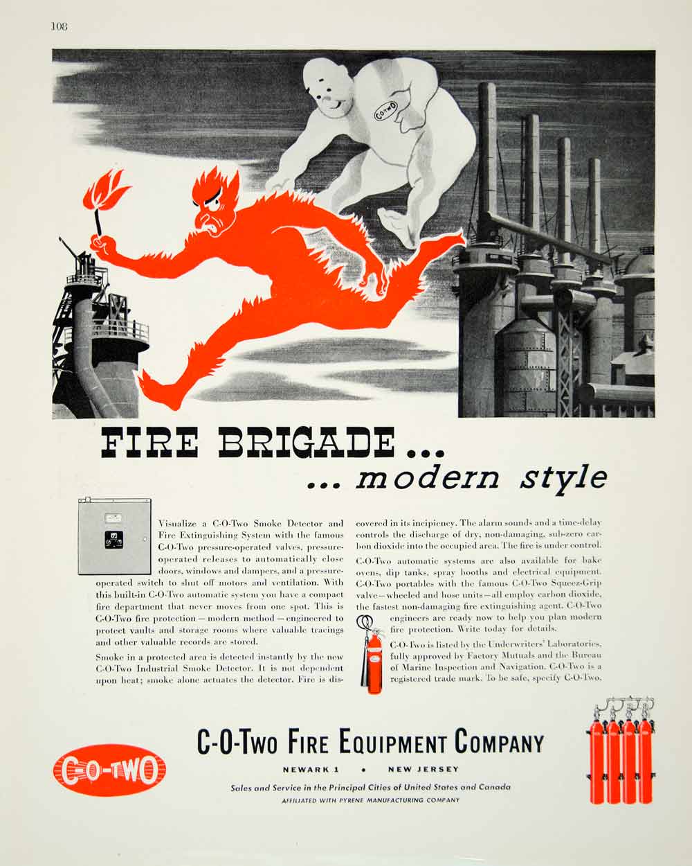 1946 Ad CO2 Fire Equipment New Jersey Newark Fire Industrial Smoke Stack FTM1