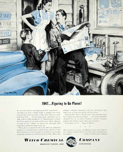 1946 Ad Witco Chemical Company Garage Man Newspaper Woman Child Car FTM1