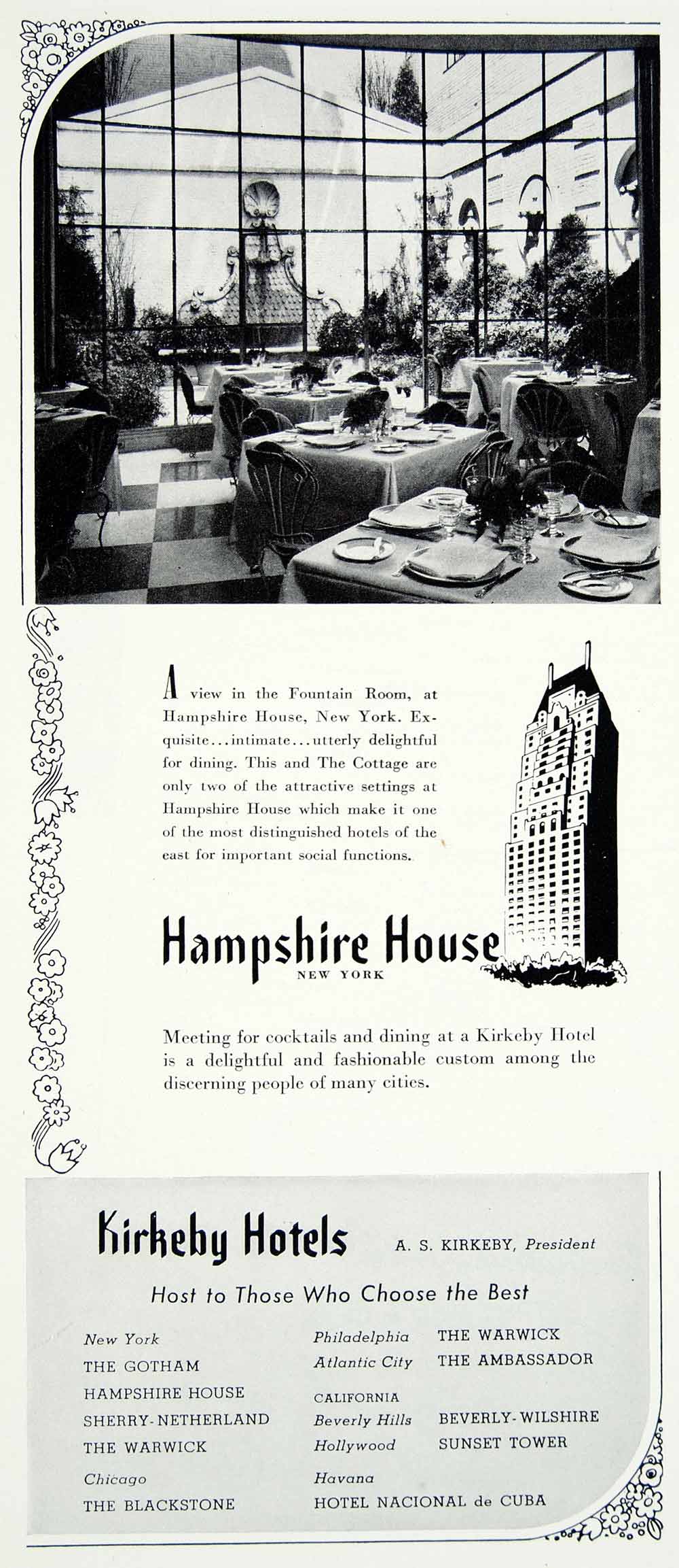 1946 Ad Hampshire House New York Decorative Border Architecture Kirkeby FTM1
