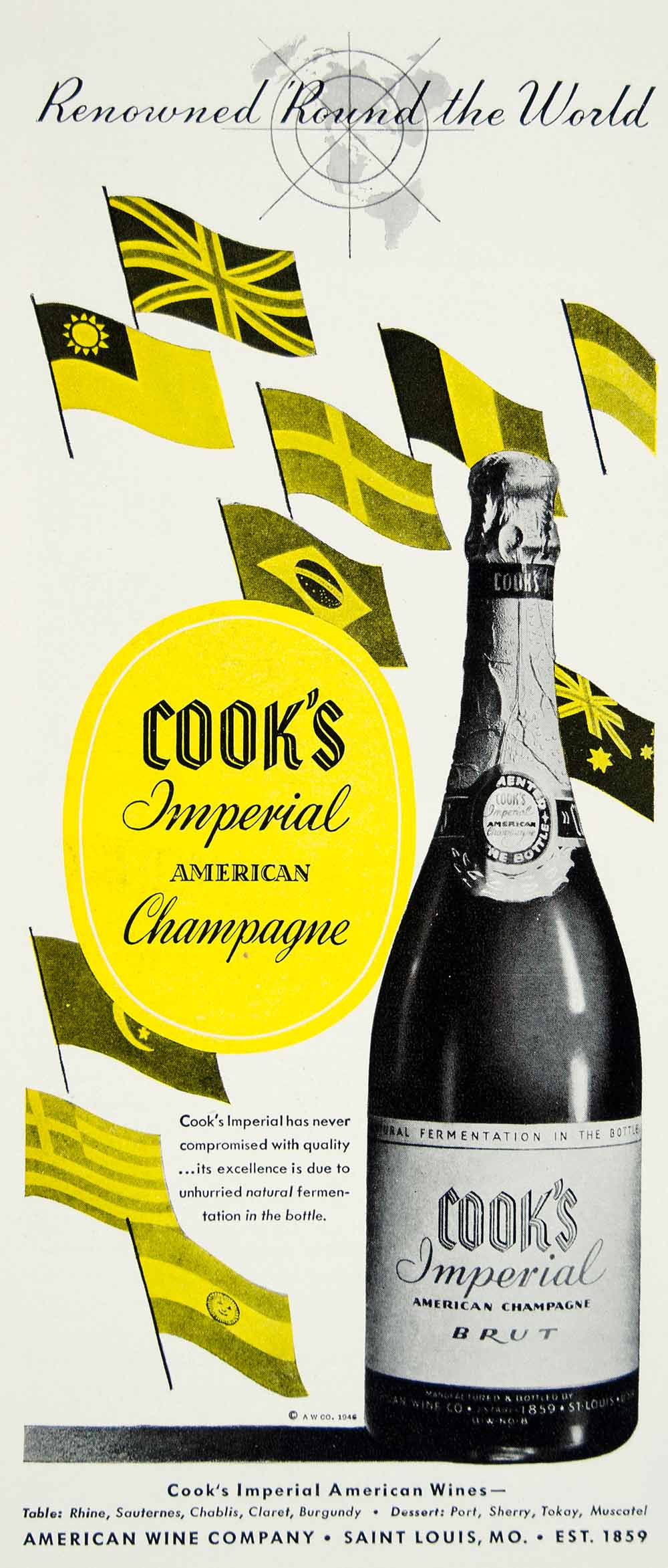 1946 Ad Cook Imperial American Wine Bottle International Alcohol Beverage FTM1