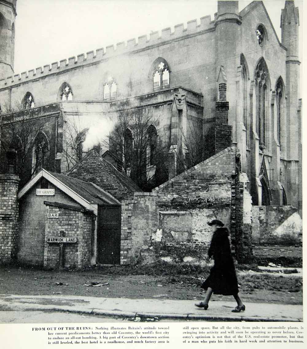 1946 Print Britain Architecture Church Blitz Fenno Jacobs Street Scene FTM1