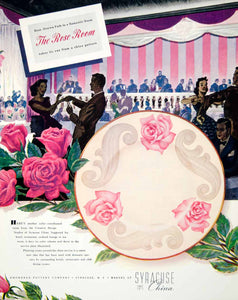 1948 Ad Syracuse Rose Room Dancing China Dishware Onondaga Pottery Flowers FTM3