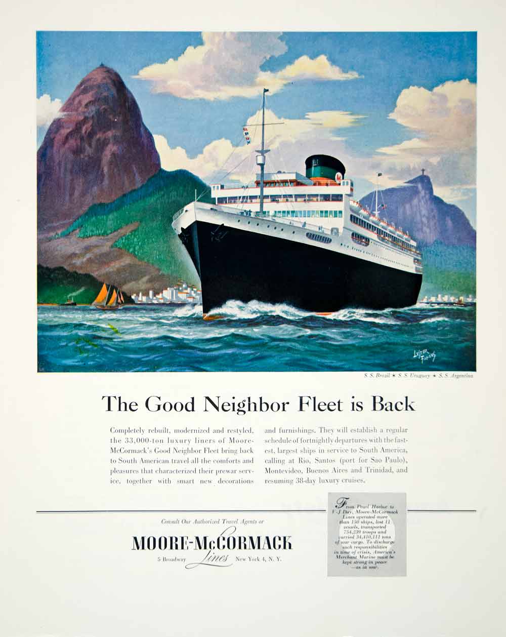 1948 Ad Moore-McCormack Luxury Liner SS Ocean Liners Ship Boat WWII FTM3