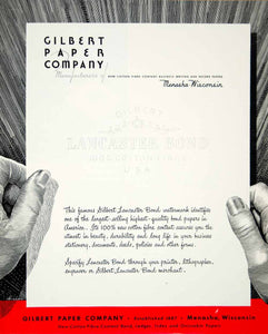 1948 Ad Gilbert Paper Menasha Wisconsin Lancaster Bond Watermark Stationary FTM3