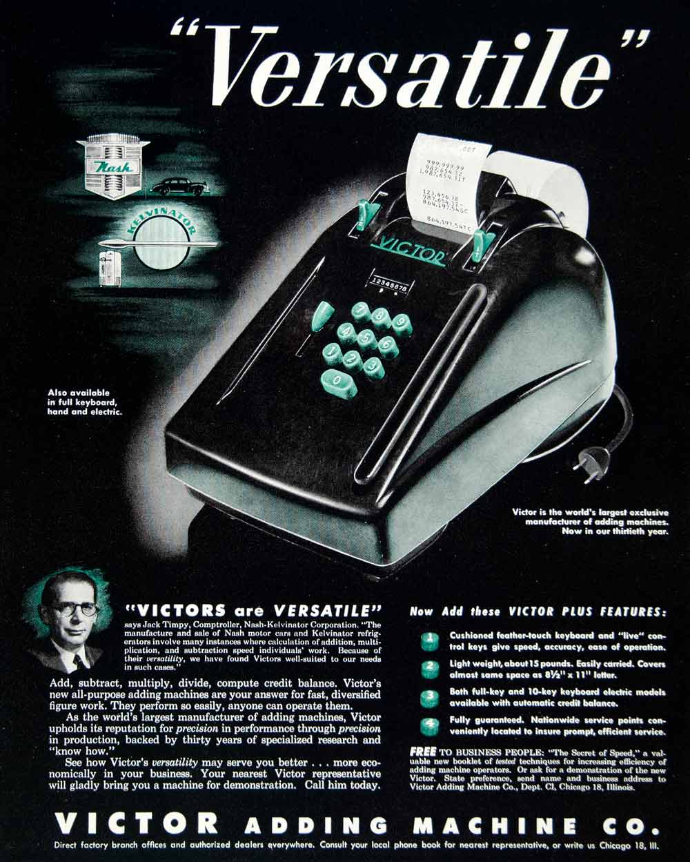 1948 Ad Versatile Victor Calculator Forties Calculating Machine