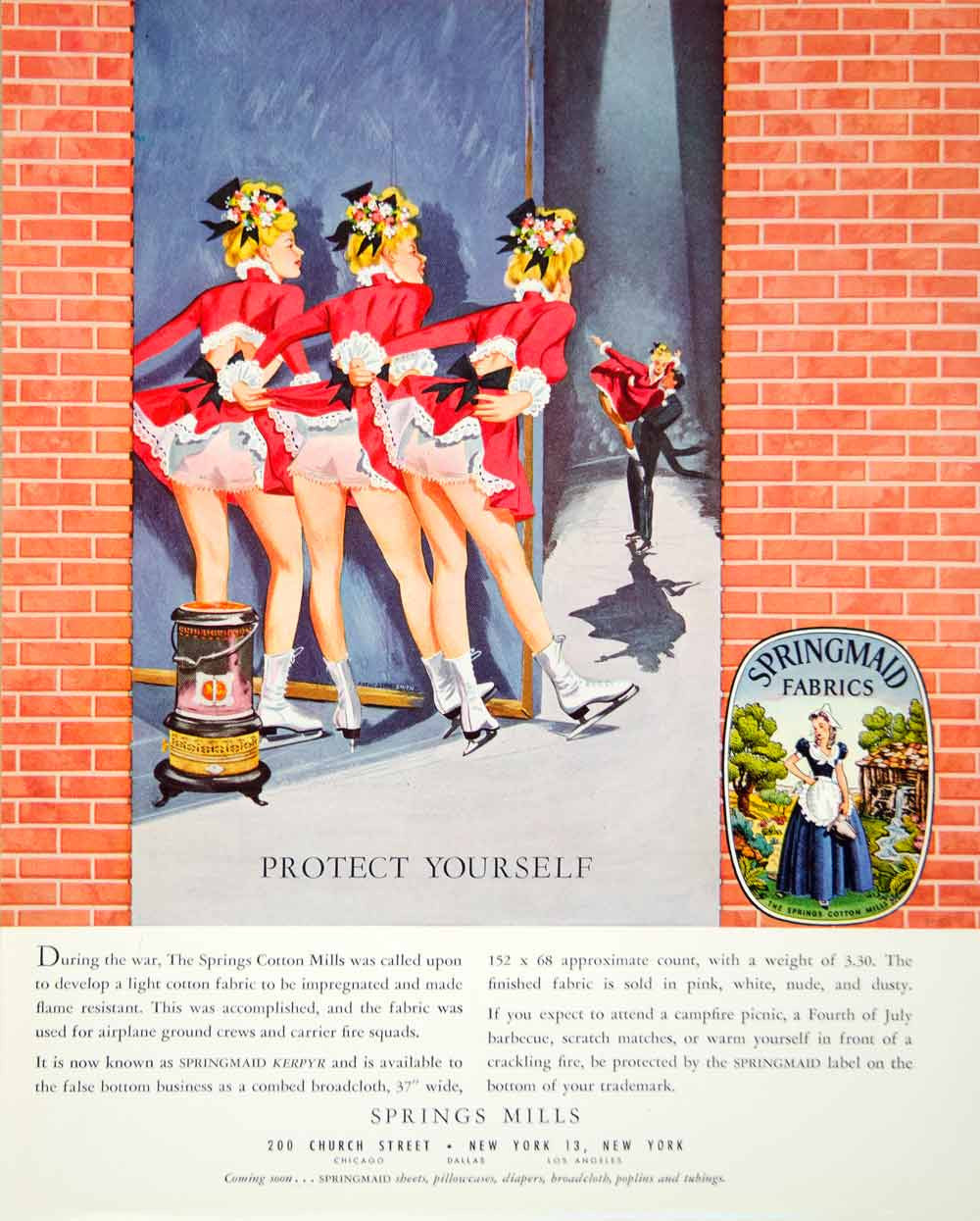 1948 Ad Spring Mills Springmaid Fabric Underwear Saucy Forties Ice Skater FTM3