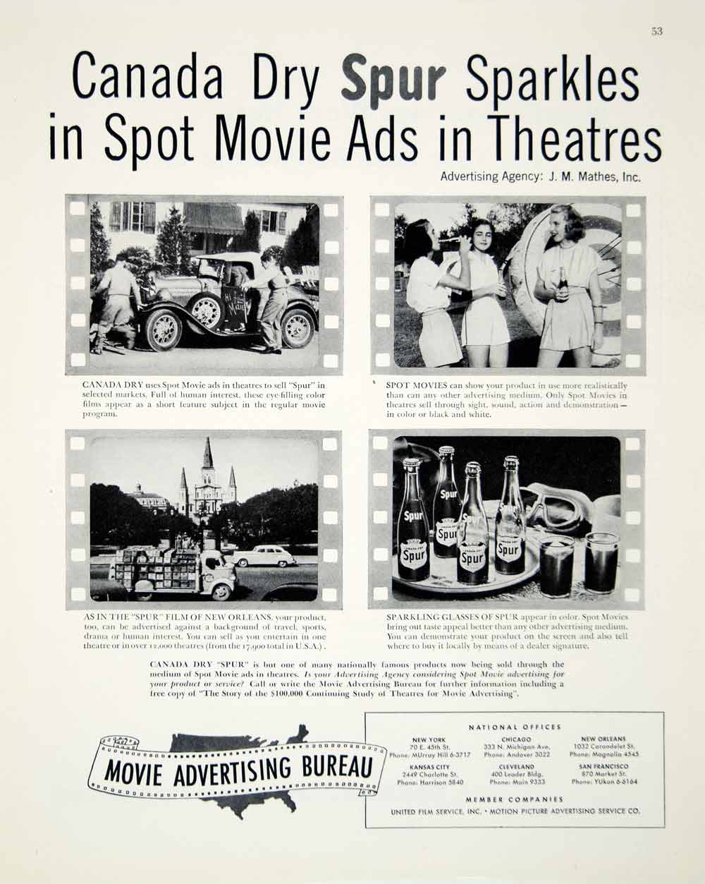 1948 Ad Canada Dry Spur Soda Movie Theater Advertising Spot Drink Pop FTM3