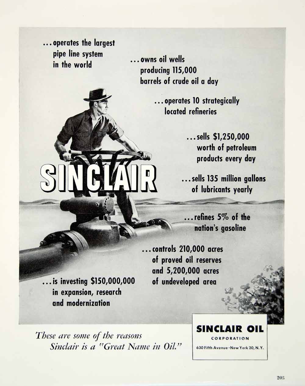 1948 Ad Sinclair Oil Gasoline Crude Pipeline Worker 630 Fifth Avenue New FTM3