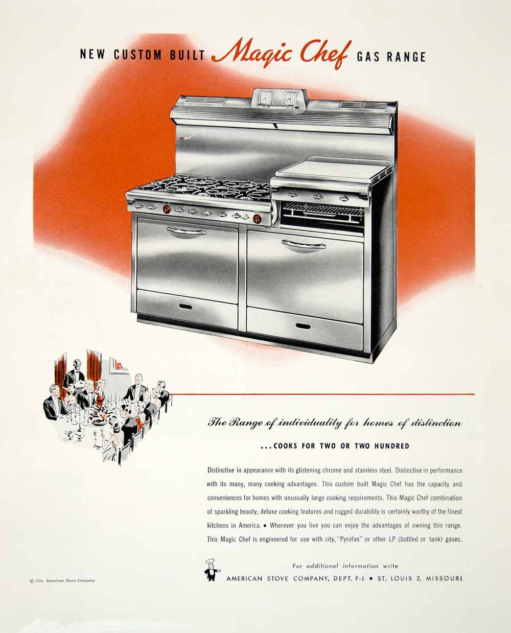 1948 Ad Magic Chef Range American Stove Stove Oven Griddle Cooking FTM3