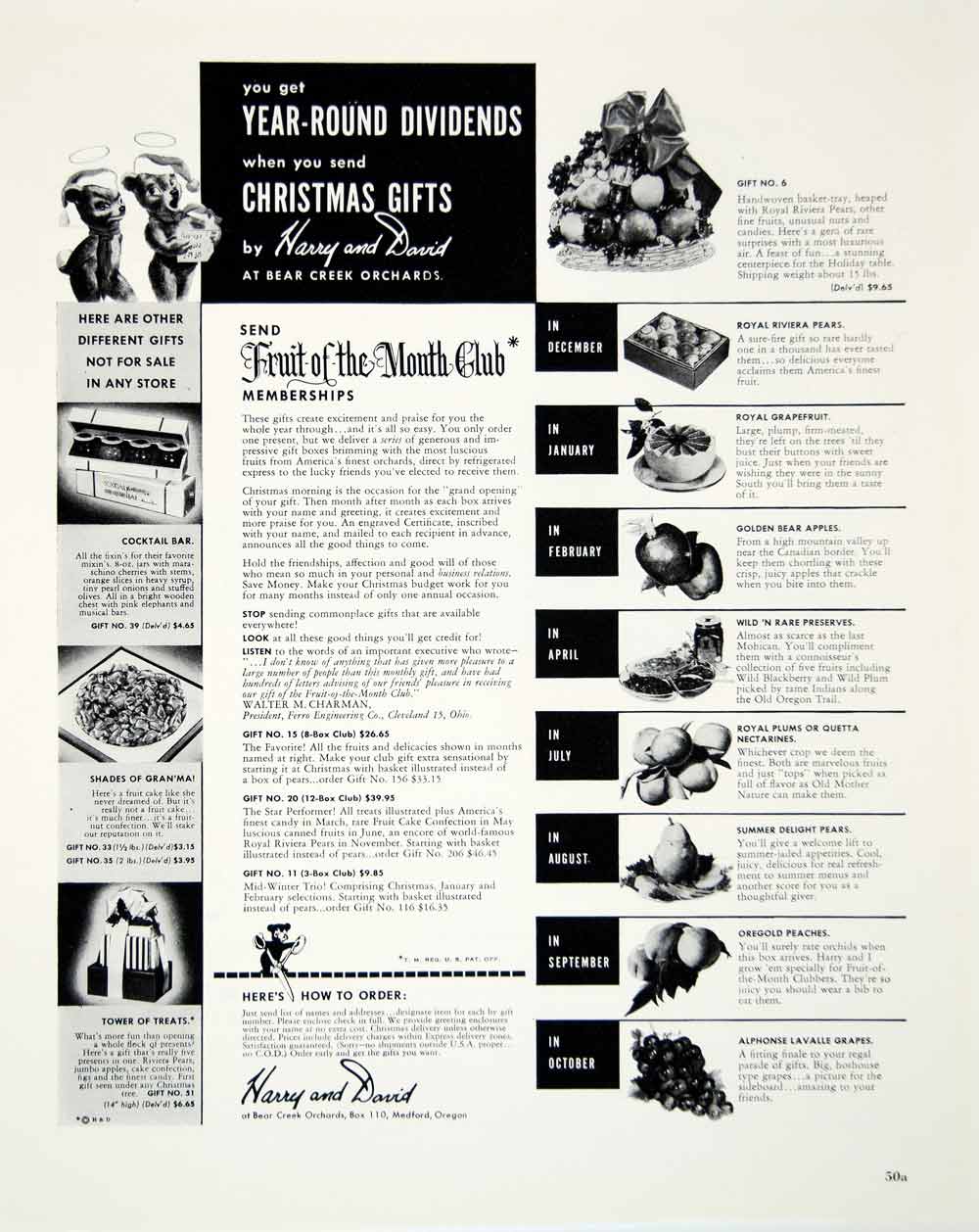 1948 Ad Christmas Gifts Harry David Bear Creek Orchards Pear Apple Peaches FTM3