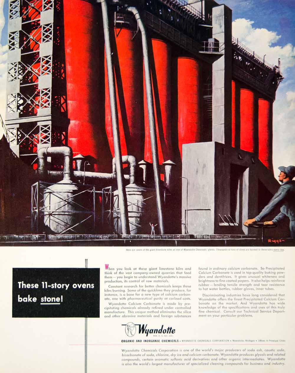 1949 Ad Wyandotte Limestone Kiln Chemicals Calcium Carbonate Industrial FTM4