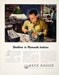 1946 Ad John Meck Radios Plymouth Worker Workbench Night Communication FTM4