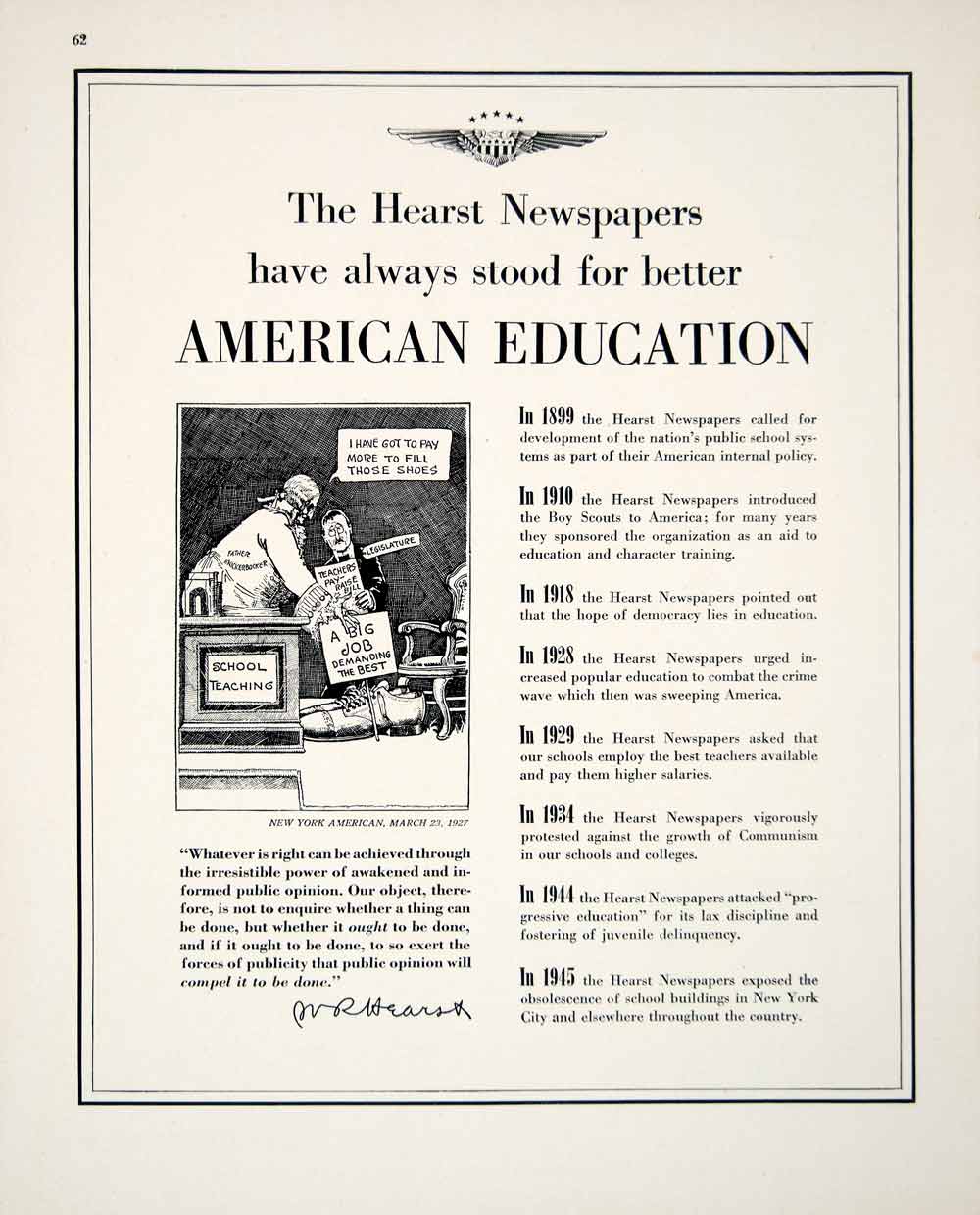 1946 Ad American Education Heart Newspapers Boy Scouts Big Shoes Democracy FTM4