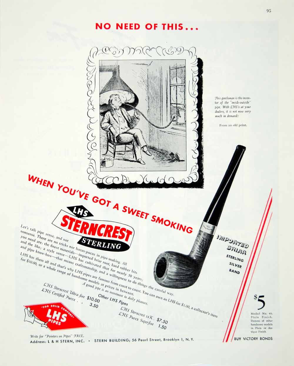 sterling tobacco price 1945 Ad Sterncrest Briar Pipe Smoking Tobacco LHS Purex Bowl Sterling –  Period Paper Historic Art LLC
