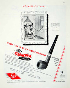1945 Ad Sterncrest Briar Pipe Smoking Tobacco LHS Purex Bowl Sterling FTM4
