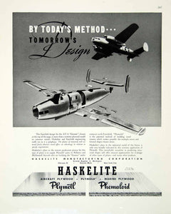 1943 Ad Haskelite Plymelt Phemaloid Aviation Parts Plane AT-21 Gunner WWII FTM4