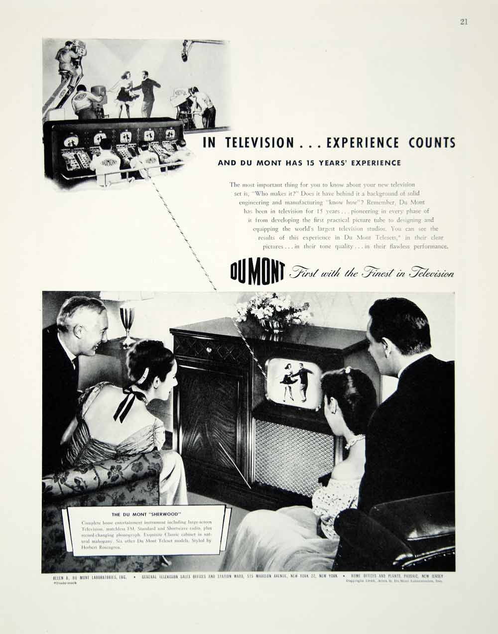 1947 Ad Allen Du Mont Television Sherwood Teleset Shortwave Herbert FTM