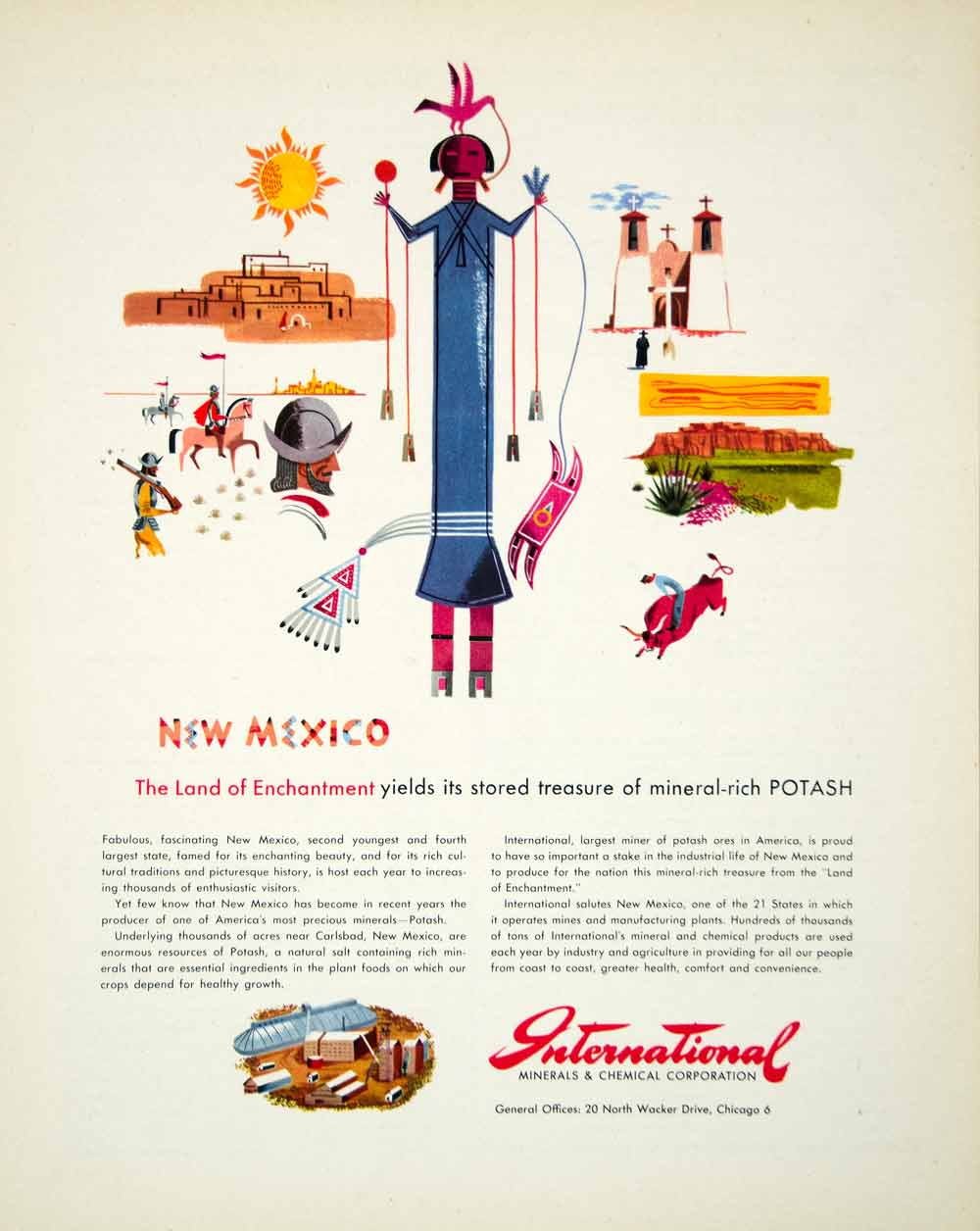1947 Ad New Mexico Spanish Colonial Potash International Minerals Chemical FTM