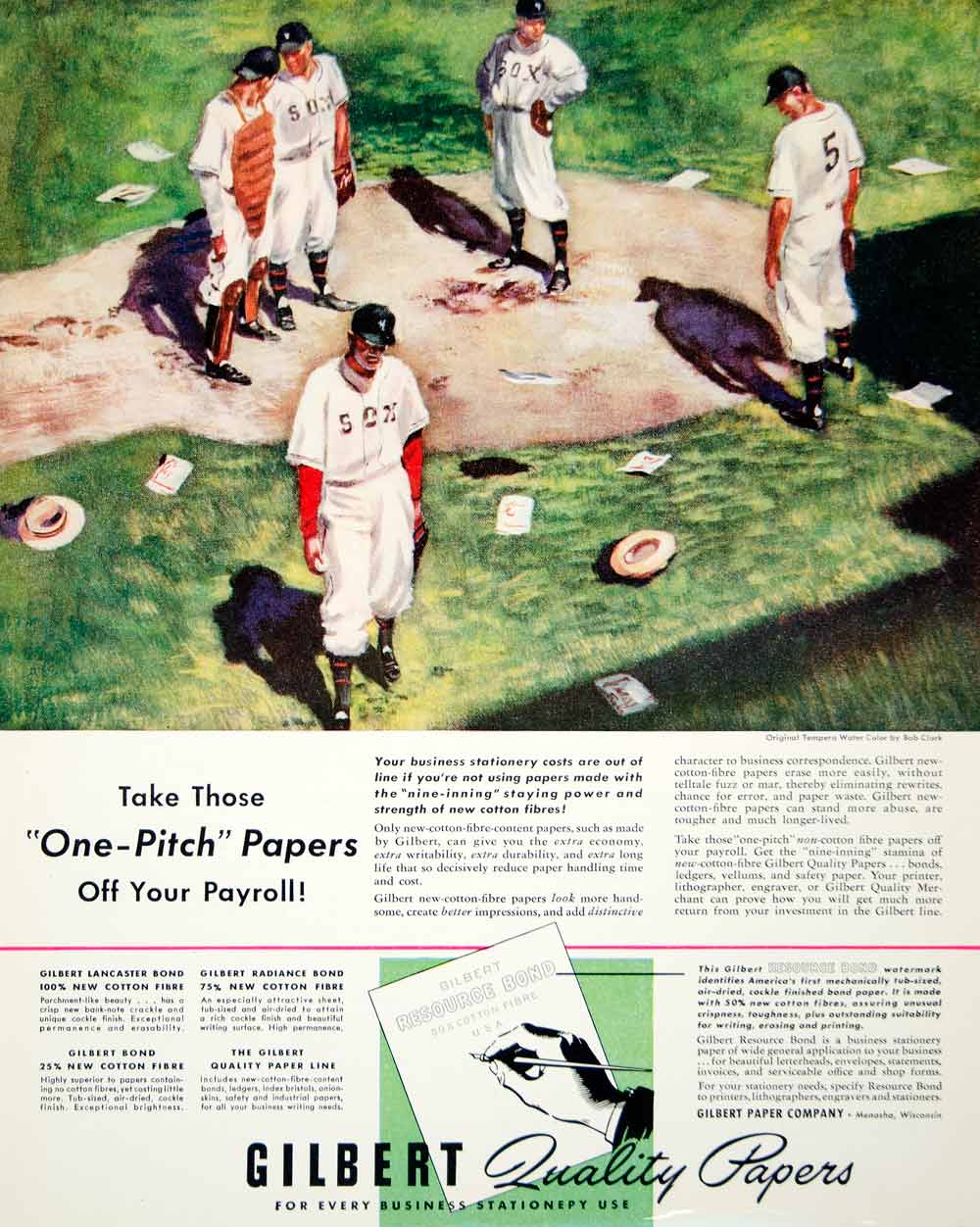 1947 Ad Gilbert Quality Papers Baseball Pitcher's Mound Bob Clark Wox FTM