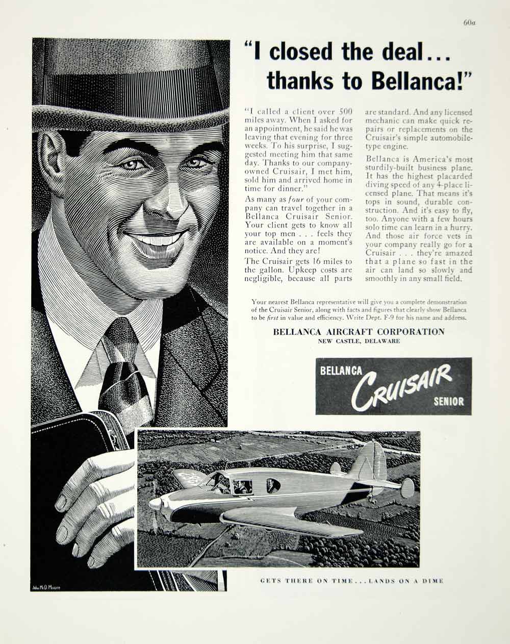1947 Ad Bellanca Cruisair Aircraft Delaware John McD Moore Airplane Flying FTM