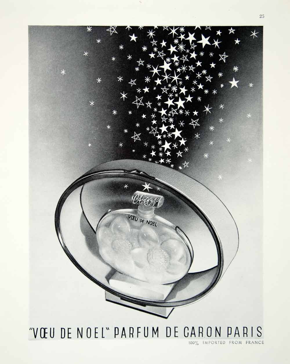 1947 Ad Voeu De Noel Ladies Perfume Stars Bottle Parfum De Caron Paris FTM - Period Paper
