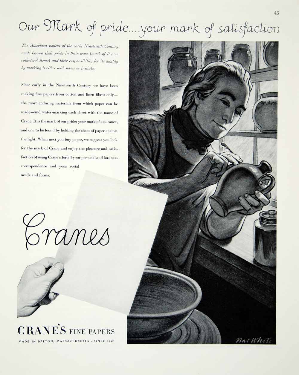 1947 Ad Cranes Fine Papers Dalton MA Printing Industry Nat White Art F