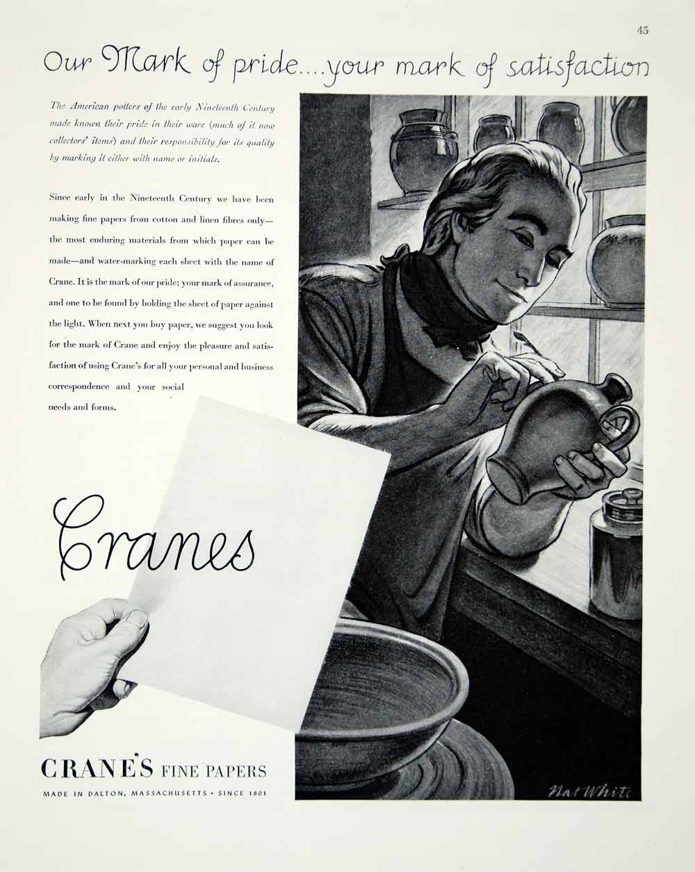 1947 Ad Cranes Fine Papers Dalton MA Printing Industry Nat White Art FTM