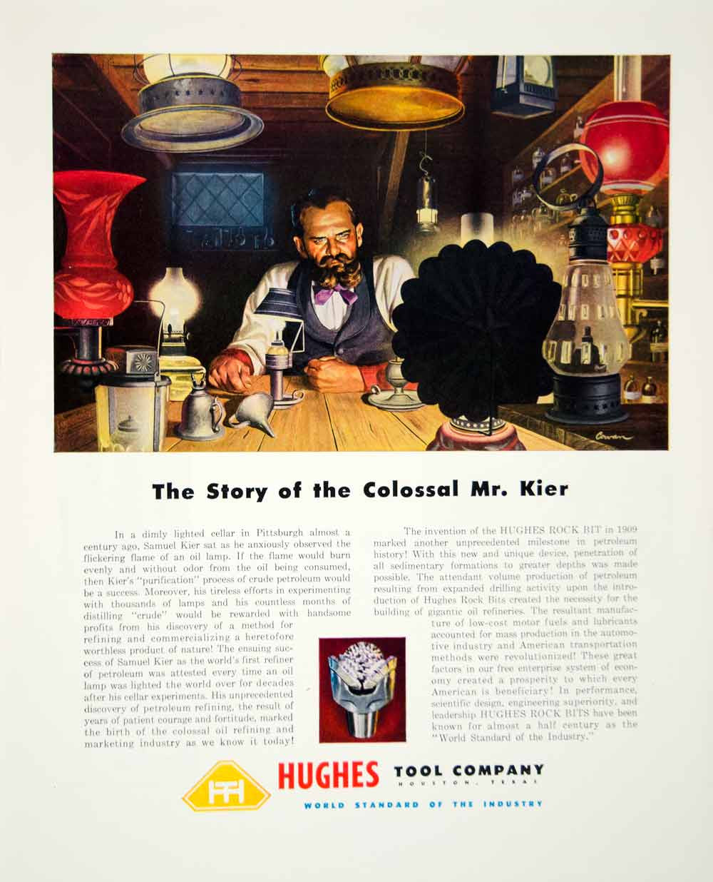 1947 Ad Hughes Tool Industry Houston TX Samuel Kiel Art Cowan Oil Lamp Rock FTM - Period Paper
