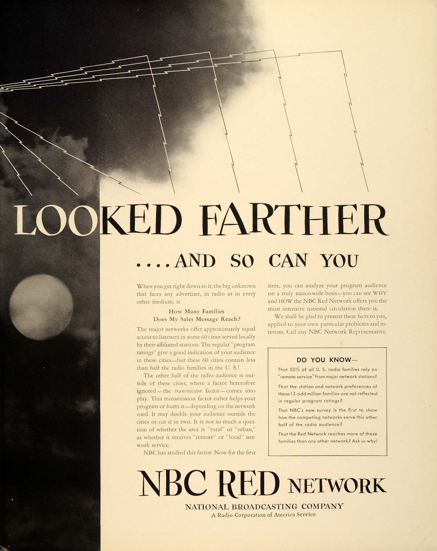 1939 Ad NBC Red Network Radio Transmission Night Sky - ORIGINAL ADVERTISING FTT9