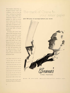 1939 Ad Crane's Fine Letter Paper Dalton Massachusetts - ORIGINAL FTT9