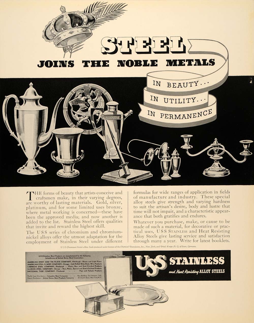 1934 Ad USS Stainless Heat Resisting Alloy Steels Metal - ORIGINAL FTT9