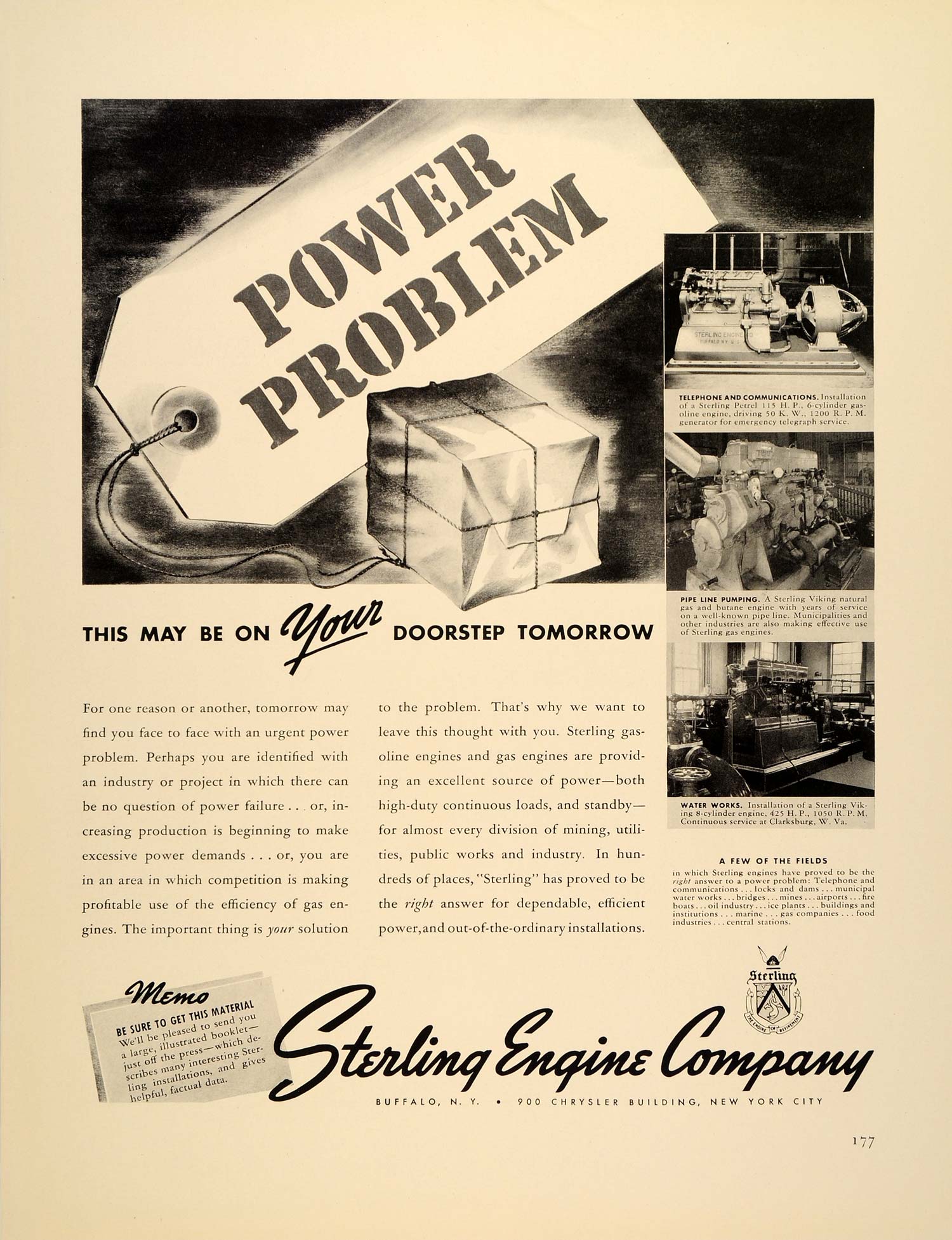 1939 Ad Sterling Engine Gasoline Oil Viking New York - ORIGINAL ADVERTISING
