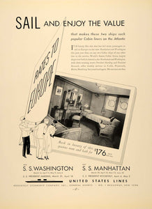 1934 Ad United States Cruise Ship Lines S.S. Manhattan - ORIGINAL FTT9