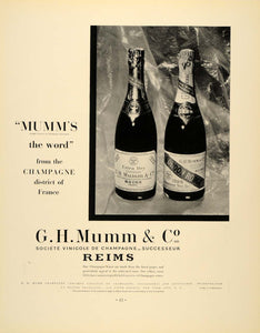 1934 Ad Vintage G.H. Mumm Champagne Bottles French - ORIGINAL ADVERTISING FTT9