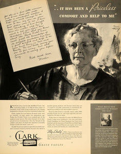 1934 Ad Clark Grave Vaults Coffins Will Grandmother - ORIGINAL ADVERTISING FTT9