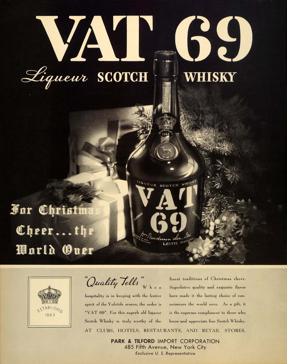 1934 Ad Vat 69 Liqueur Scotch Whiskey Park Tilford - ORIGINAL ADVERTISING FTT9