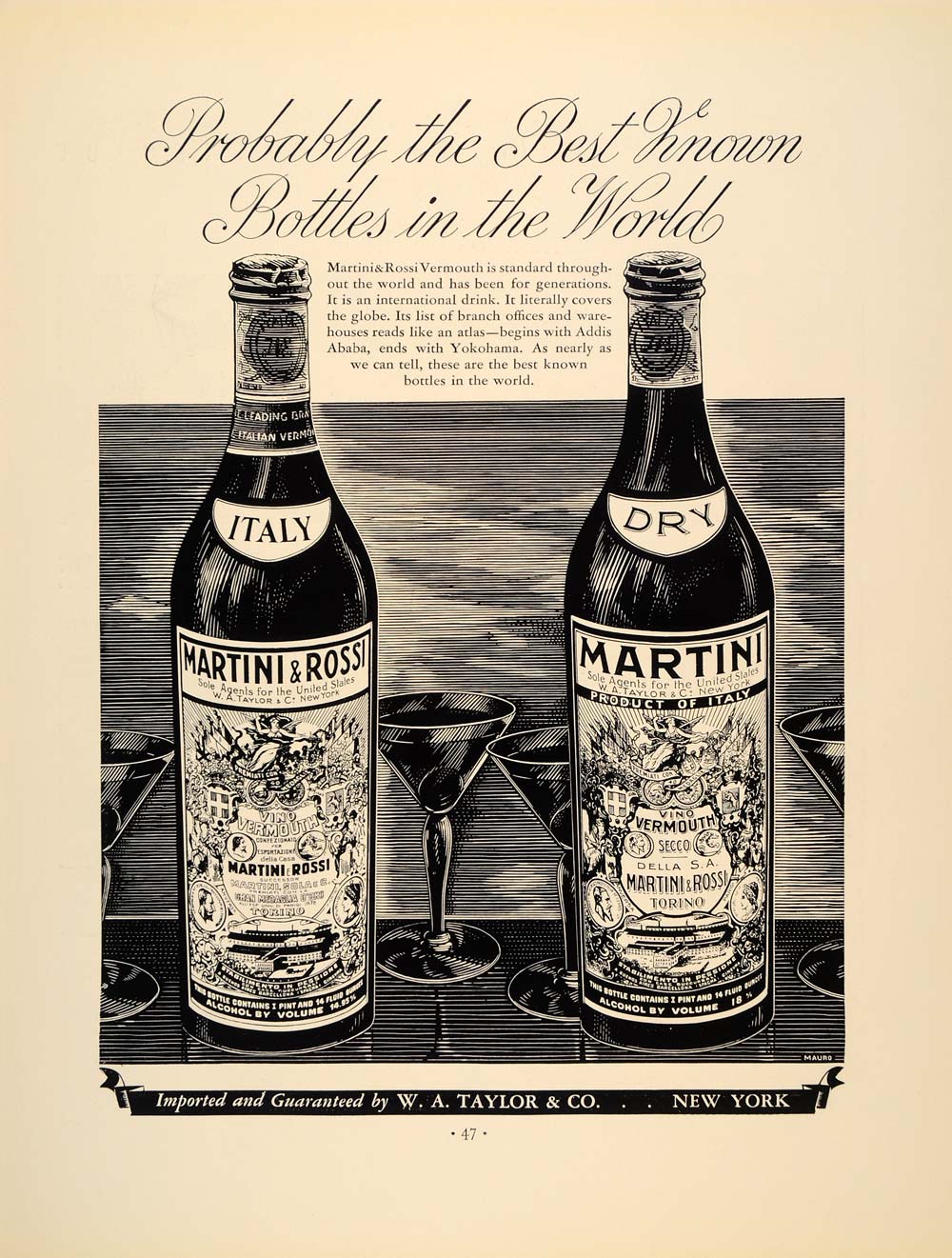 1934 Ad Vintage Martini Rossi W.A. Taylor Mauro Torino - ORIGINAL FTT9