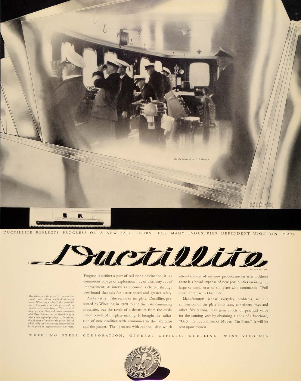 1934 Ad Wheeling Steel Ductillite Tin Plate Seehausen - ORIGINAL FTT9