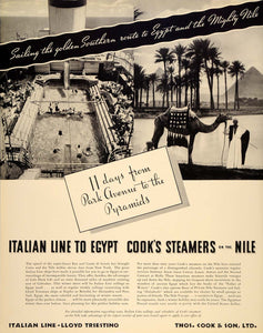 1934 Ad Italian Line Lloyd Triestino Egypt Nile River - ORIGINAL FTT9