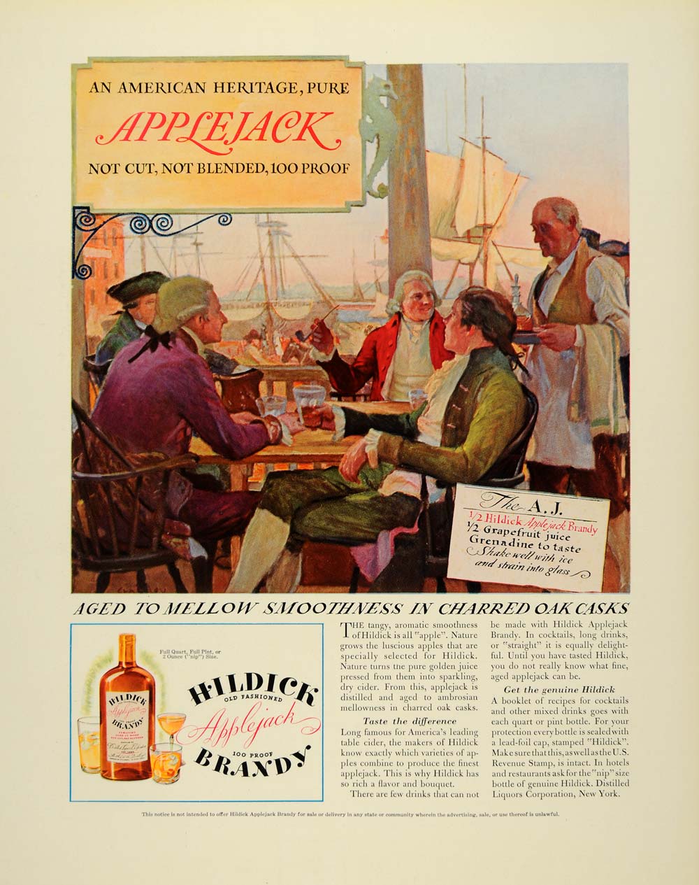 1934 Ad Vintage Hildick Old Fashioned Applejack Brandy - ORIGINAL FTT9