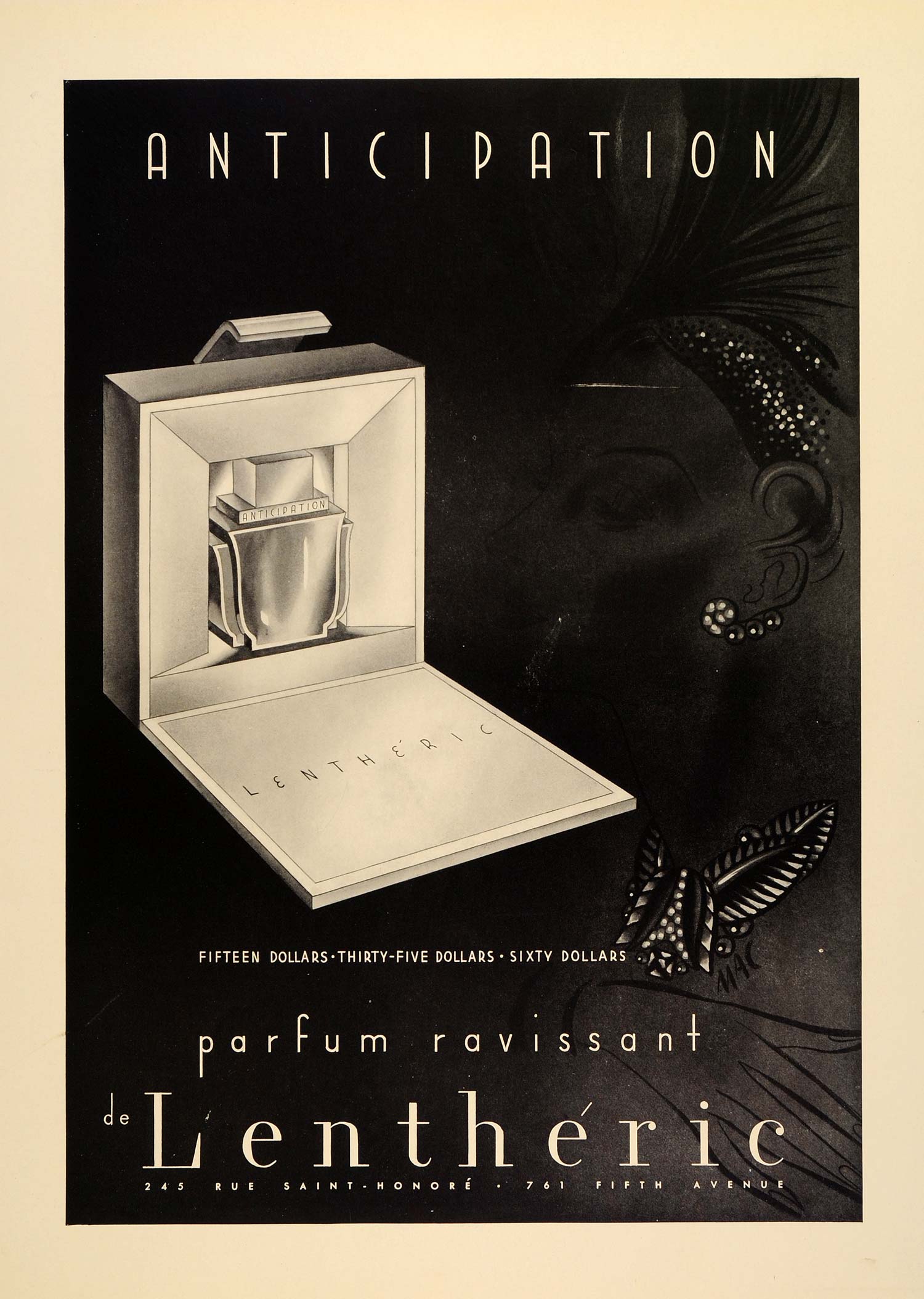 1939 Ad Parfum Ravissant de Lentheric Anticipation MAC - ORIGINAL FTT9