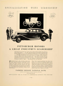 1934 Ad Farmers Deposit National Bank Pittsburgh Cars - ORIGINAL FTT9