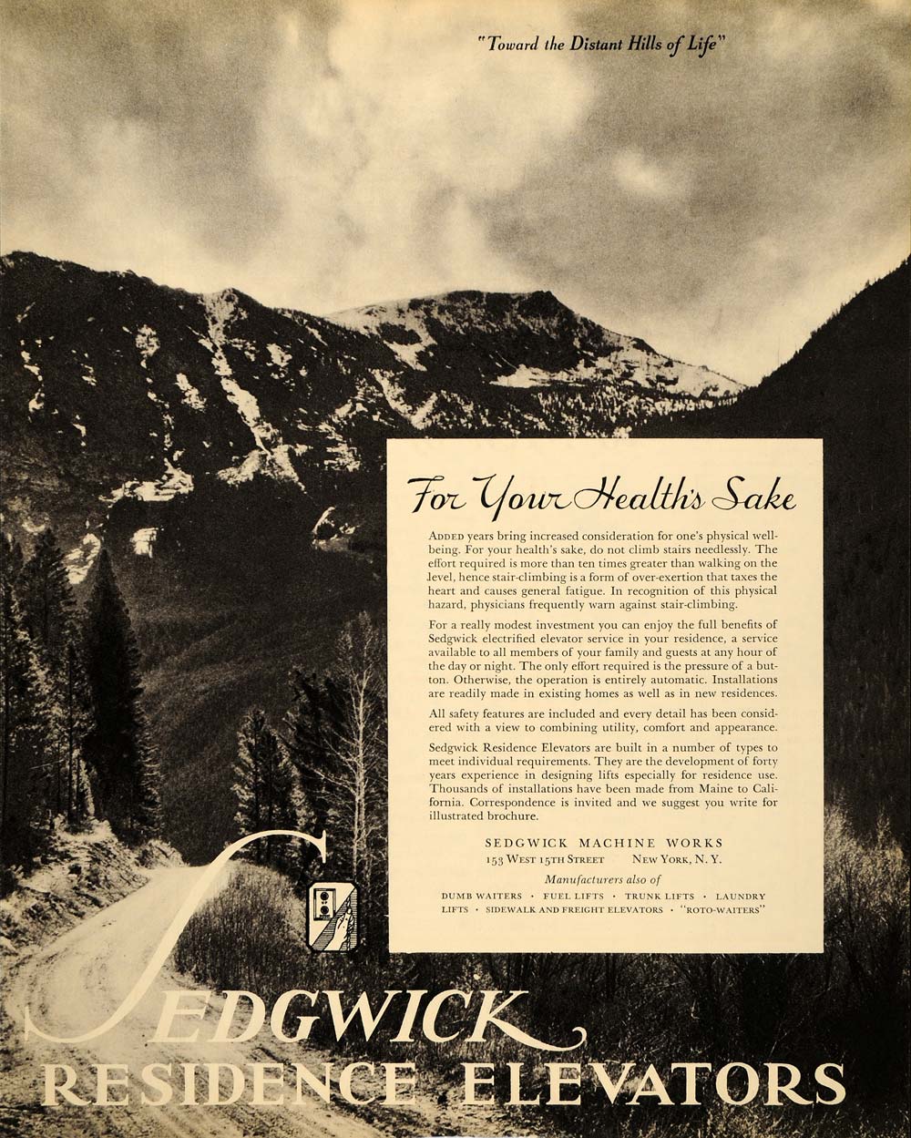 1934 Ad Edgwick Residence Elevators Sedgwick Machine - ORIGINAL ADVERTISING FTT9