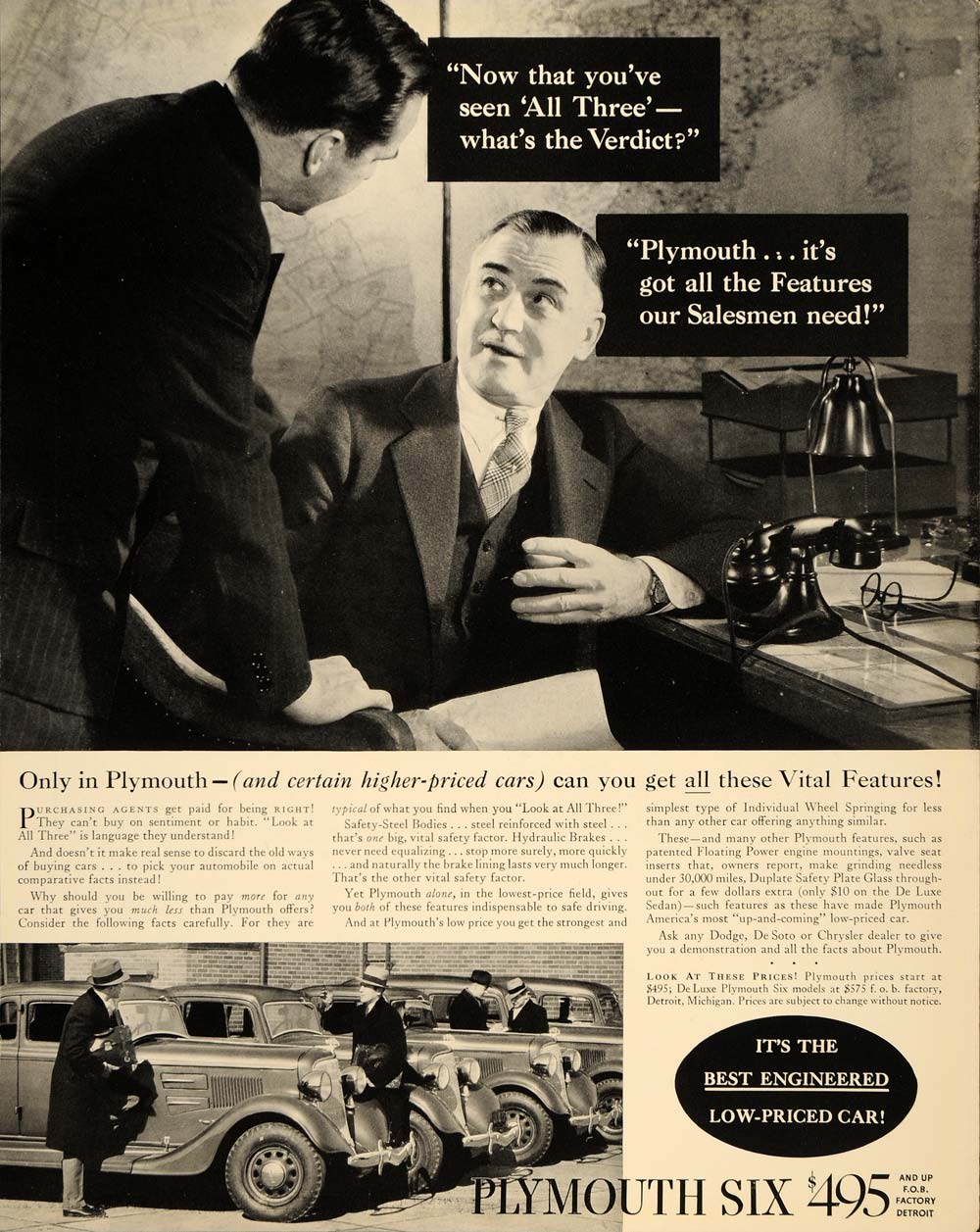 1934 Ad Plymouth Six Vintage Car Salesman Business - ORIGINAL ADVERTISING FTT9