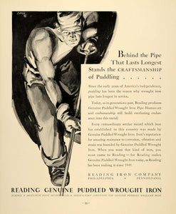 1934 Ad Reading Puddled Wrought Iron Piping Men Working - ORIGINAL FTT9