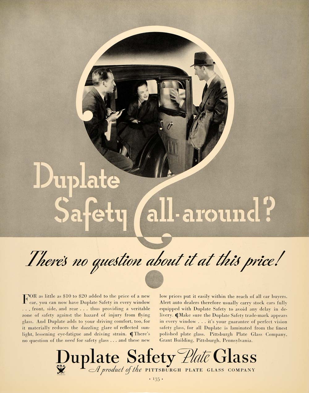 1934 Ad Duplate Car Safety Plate Glass Pittsburgh - ORIGINAL ADVERTISING FTT9