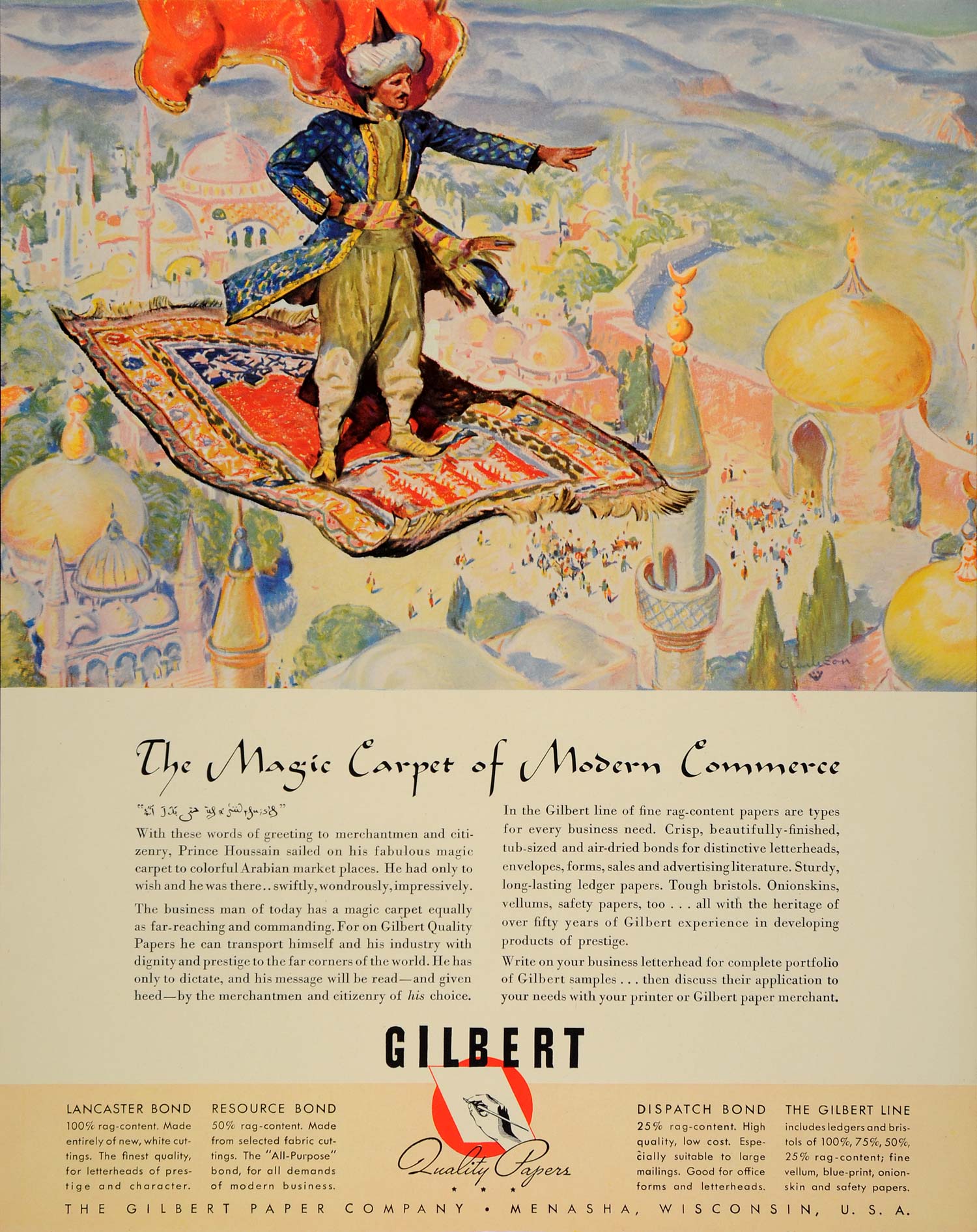 1939 Ad Gilbert Quality Papers Menasha WI Magic Carpet - ORIGINAL FTT9