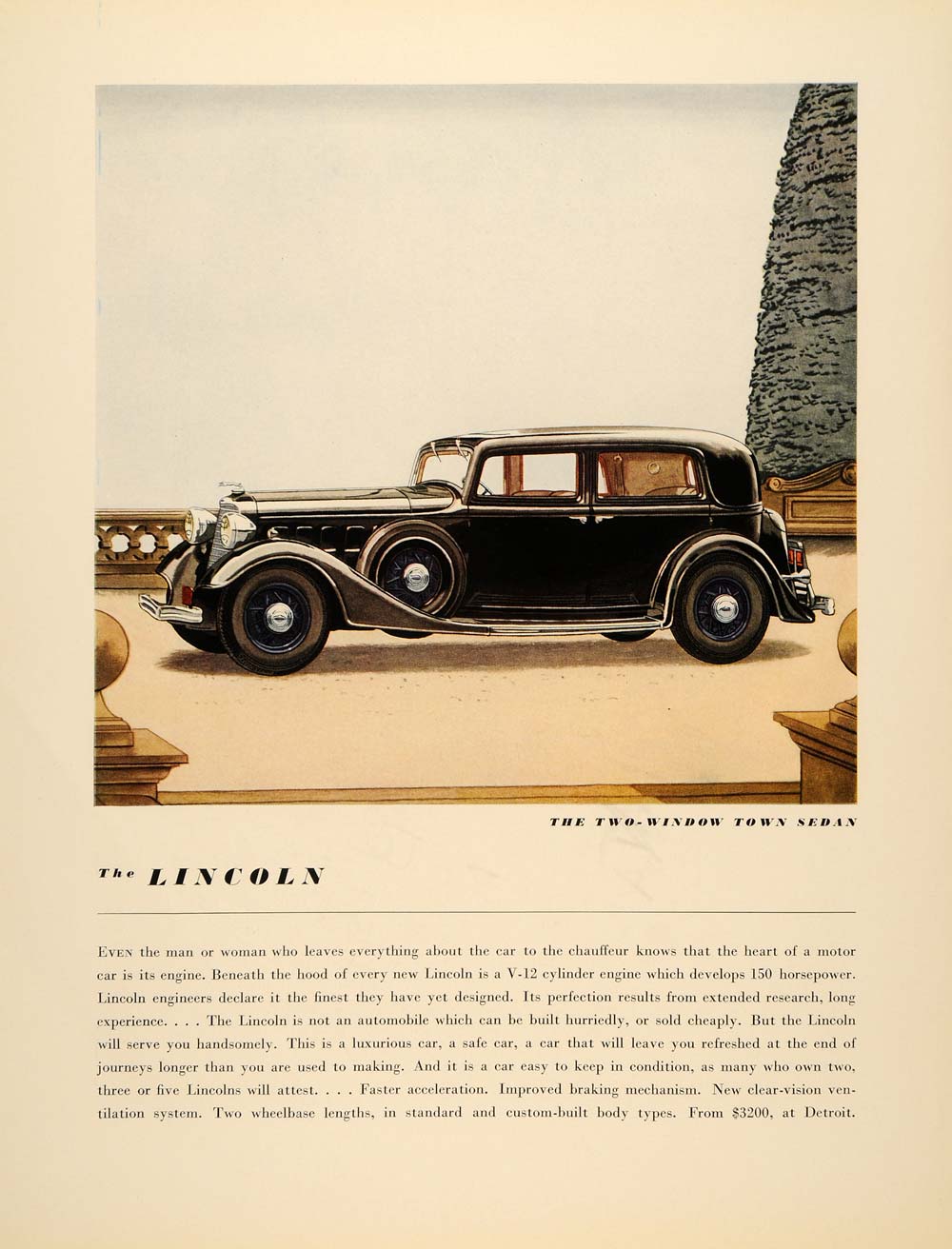 1934 Ad Two Window Town Sedan Lincoln Automobile - ORIGINAL ADVERTISING FTT9