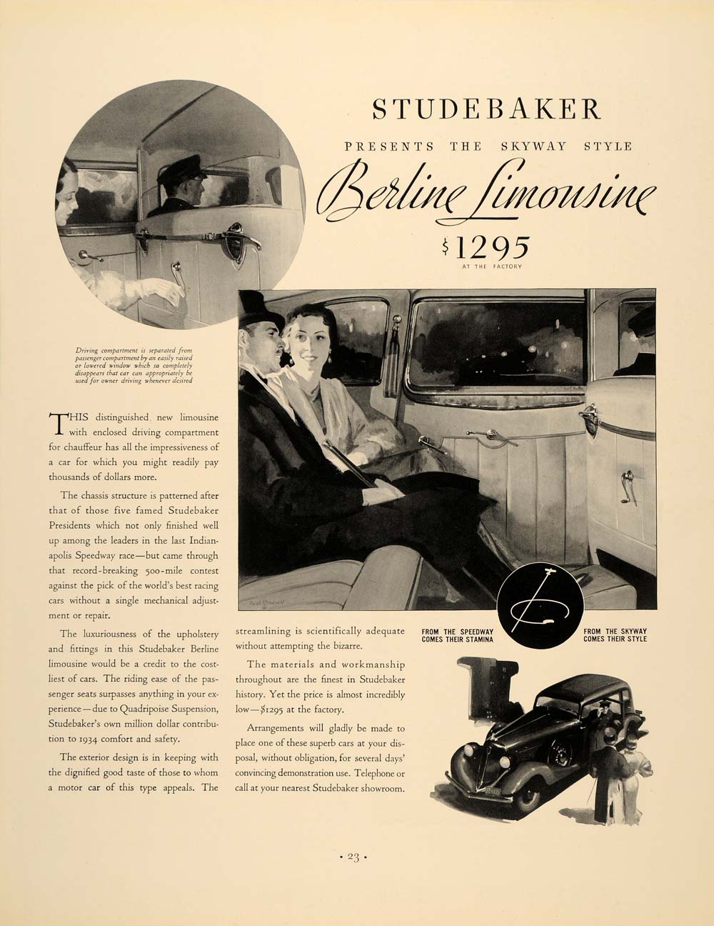 1934 Ad Studebaker Berline Limousine Automobile Pricing - ORIGINAL FTT9
