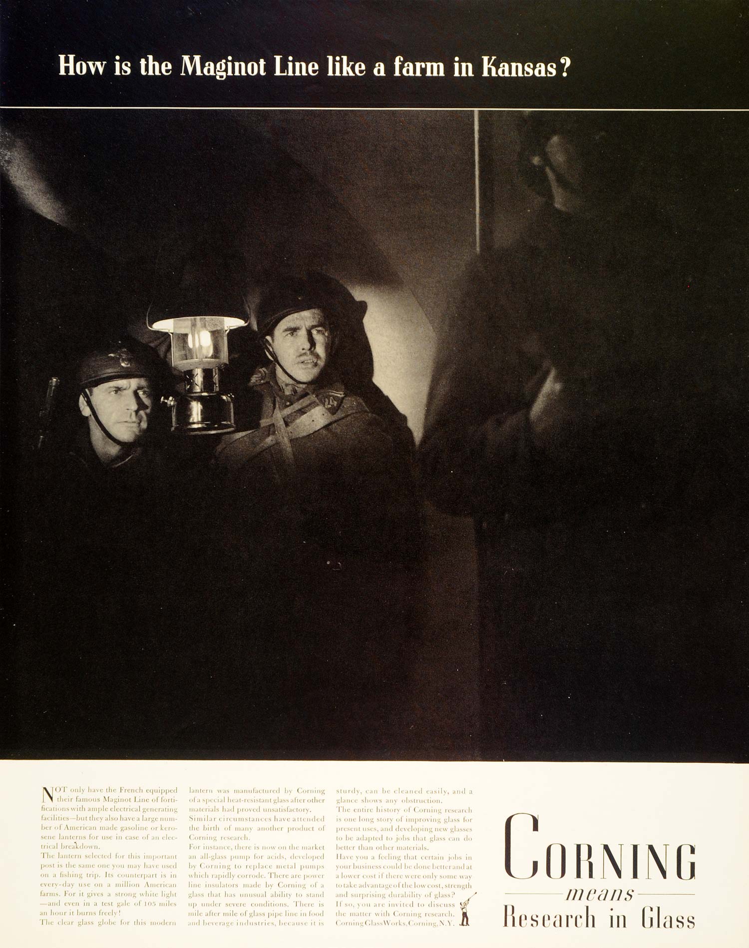 1939 Ad Corning Glass Research Lanterns Maginot Line - ORIGINAL ADVERTISING FTT9
